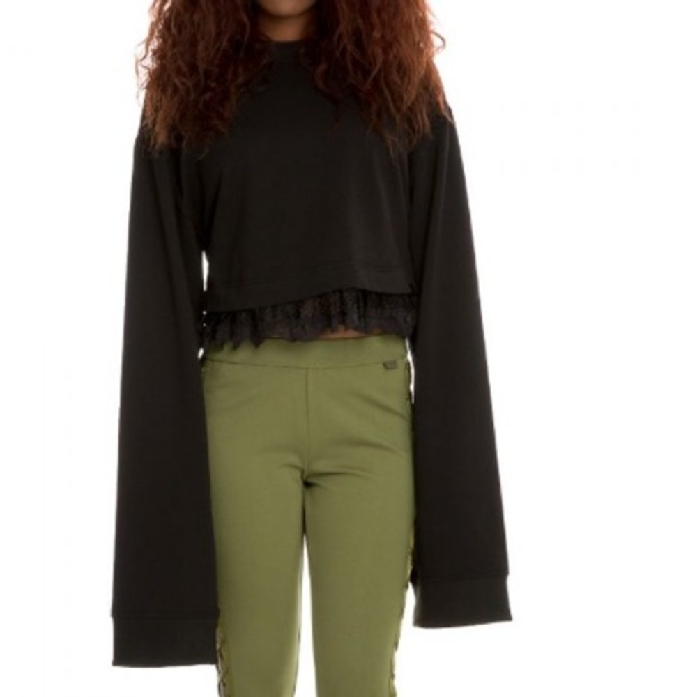 NWT Puma Fenty Rihanna Cropped Long Sleeve Sweatshirt Black Lace Hem XL 574289